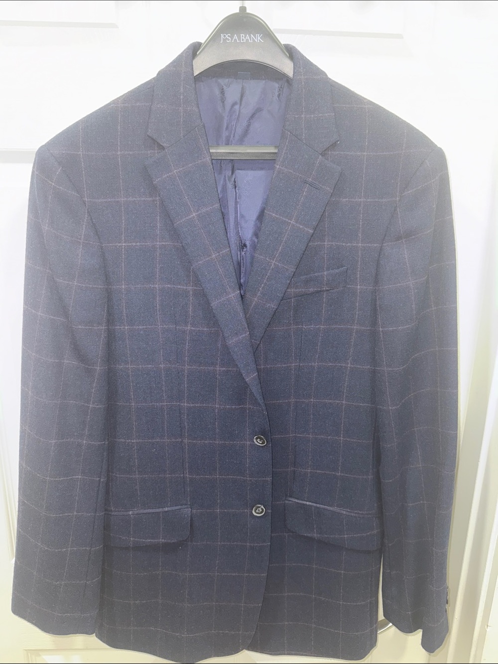 Jos. A. Bank Navy Sport Coat with Red Windowpane